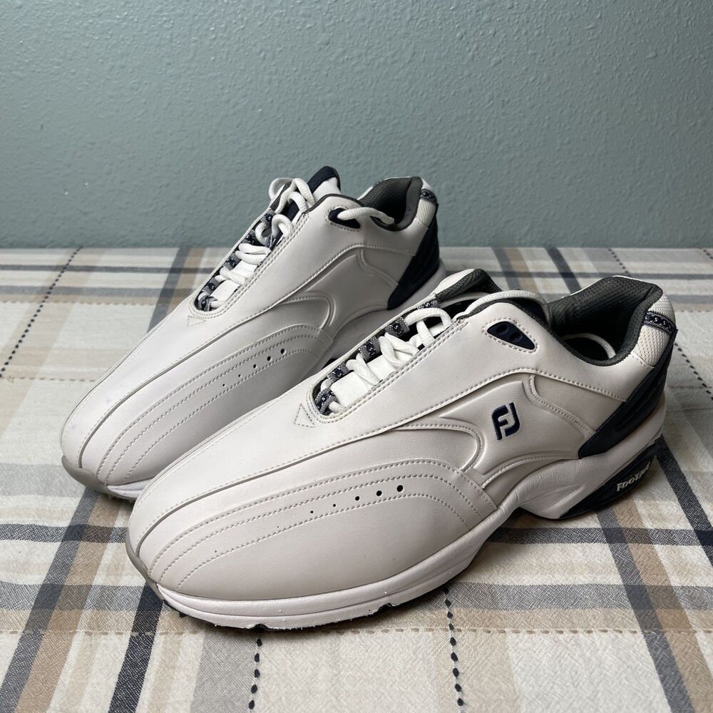 Footjoy Greenjoys White Navy Blue Leather Golf Shoes. Men's 12 Wide #45341